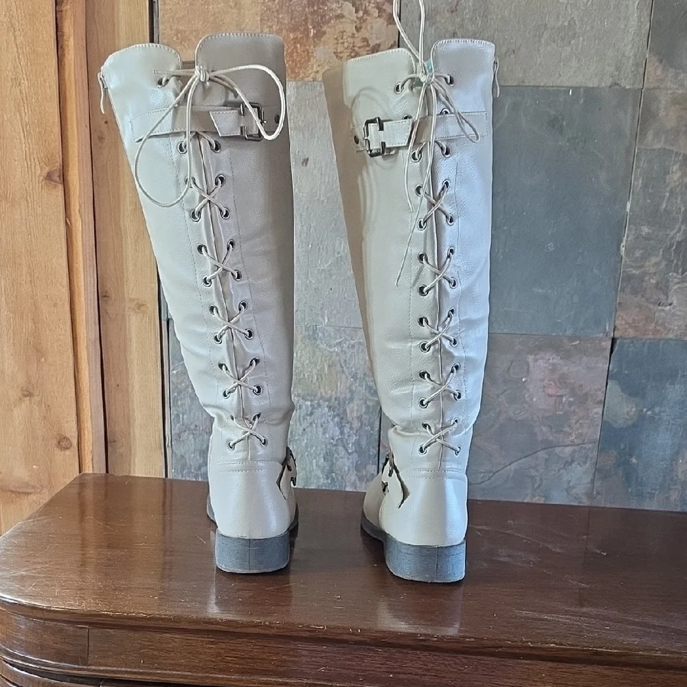 Wanted Cream Over the Knee Boots - Picture 3 of 9